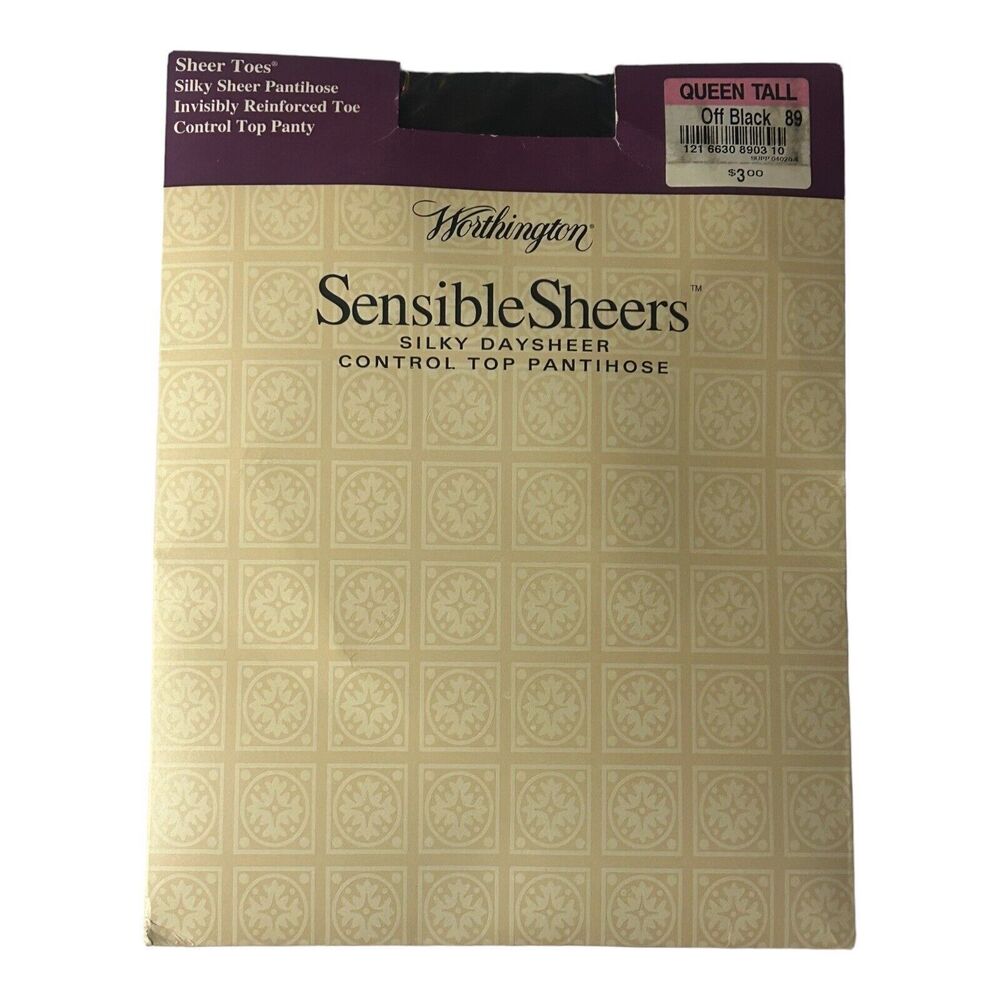 Worthington Sensible Sheers Control Top Pantyhose Queen Tall Off Black Vtg